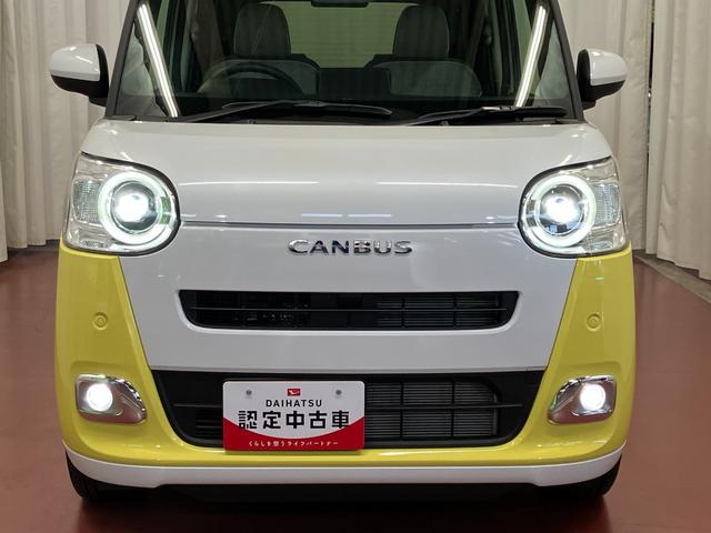 ムーヴキャンバスストライプスＧ届出済未使用車　元展示車　衝突被害軽減システム　アイドリングストップ　禁煙　電動格納式ドアミラー　ＬＥＤライト　イモビライザー　車線逸脱警告　シートヒーター　スマートキー　ベンチシート　オートライト（長崎県）の中古車