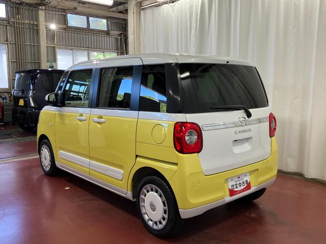 ムーヴキャンバスストライプスＧ元試乗車　アイドリングストップ　セキュリティアラーム　スマートキー　プッシュスタート　シートヒーター　１オーナー　ＬＥＤヘッドランプ　車線逸脱警報　ベンチシート　オートマチックハイビーム　オートライト（長崎県）の中古車