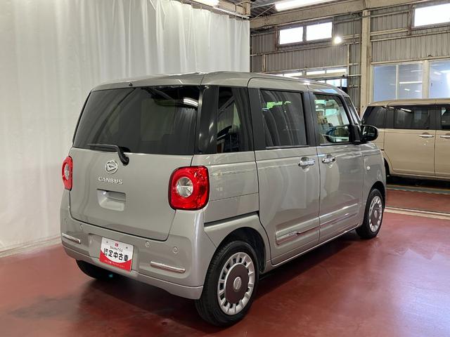 ムーヴキャンバスセオリーＧひょう害車　届出済未使用車　元展示車　アイドリングストップ　衝突被害軽減システム　電動格納ミラー　ＬＥＤヘッドランプ　シートヒーター　両側電動スライドドア　オートライト　ベンチシート　イモビライザー（長崎県）の中古車