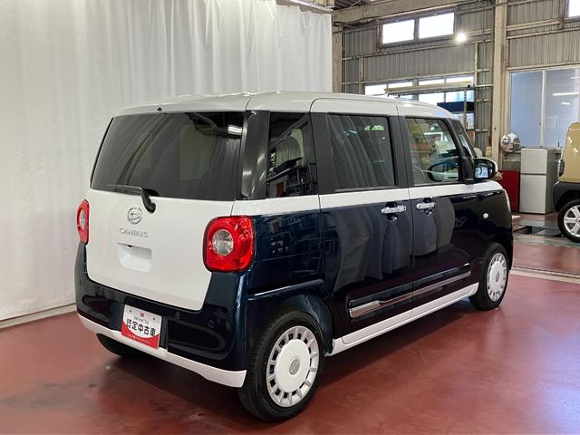 ムーヴキャンバスストライプスＧ届出済未使用車　元展示車　アイドリングストップ　セキュリティアラーム　スマートキー　プッシュスタート　シートヒーター　１オーナー車　ＬＥＤヘッドランプ　車線逸脱警報　ベンチシート　オートハイビーム（長崎県）の中古車