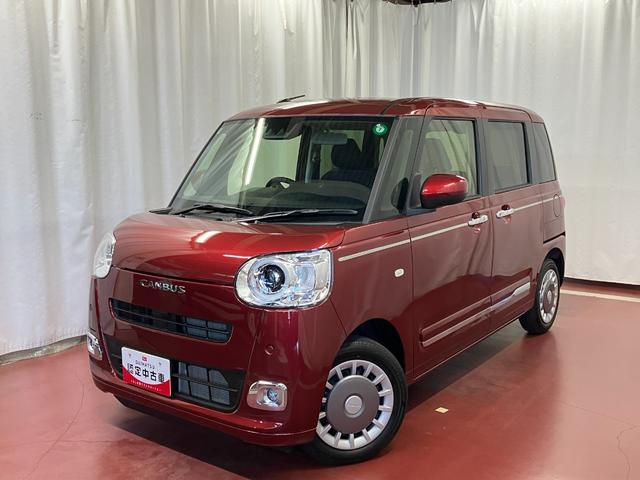 ムーヴキャンバスセオリーＧ届出済未使用車　元展示車　アイドリングストップ　衝突被害軽減システム　電動格納ミラー　ＬＥＤヘッドランプ　シートヒーター　両側電動スライドドア　オートライト　イモビライザー　衝突安全ボディ　１オーナー（長崎県）の中古車