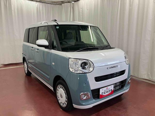ムーヴキャンバスストライプスＧ届出済未使用車　元展示車　アイドリングストップ　禁煙　セキュリティアラーム　スマートキー　プッシュスタート　シートヒーター　１オーナー車　ＬＥＤヘッドランプ　車線逸脱警報　オートマチックハイビーム（長崎県）の中古車