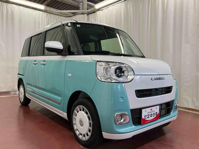 ムーヴキャンバスストライプスＧ届出済未使用車　元展示車　衝突被害軽減システム　車線逸脱警報　衝突安全ボディ　禁煙　スマートキー　プッシュスタート　シートヒーター　ベンチシート　ＬＥＤヘッドランプ　両側電動スライドドア（長崎県）の中古車