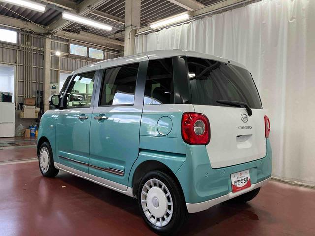 ムーヴキャンバスストライプスＧ届出済未使用車　元展示車　衝突被害軽減システム　車線逸脱警報　衝突安全ボディ　禁煙　スマートキー　プッシュスタート　シートヒーター　ベンチシート　ＬＥＤヘッドランプ　両側電動スライドドア（長崎県）の中古車