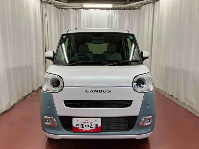 ムーヴキャンバスストライプスG届出済未使用車 元展示車 禁煙 衝突被害軽減システム スマートキー プッシュスタート シートヒーター LEDヘッドランプ オートマチックハイビーム オートライト ベンチシート 衝突安全ボディ(長崎県)の中古車
