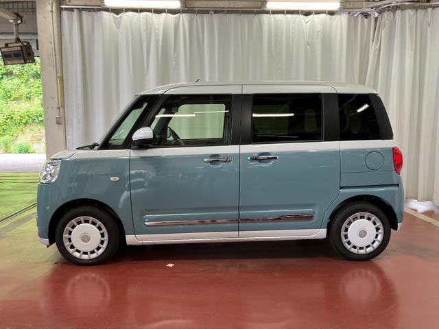 ムーヴキャンバスストライプスＧターボ届出済未使用車　元展示車　禁煙　ターボ　衝突被害軽減システム　アダプティブクルーズコントロール　シートヒーター　両側電動スライドドア　ＬＥＤヘッドランプ　オートマチックハイビーム　スマートキー（長崎県）の中古車