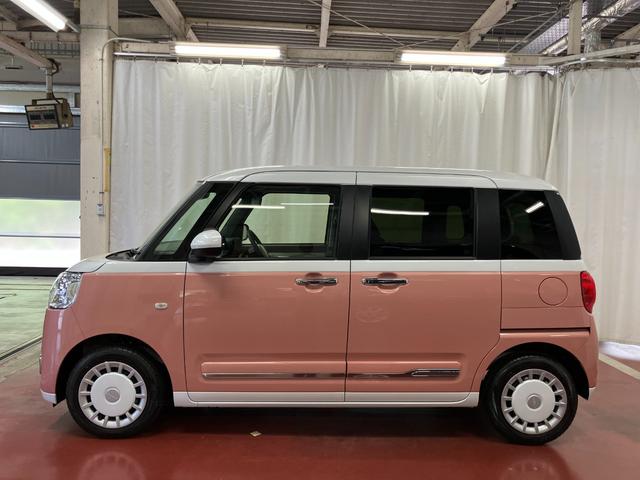 ムーヴキャンバスストライプスG届出済未使用車 元展示車 1オーナー 両側パワースライドドア シートヒーター 禁煙 電動格納式ドアミラー 衝突安全ボディ アイドリングストップ スマートキー LEDヘッドランプ オートライト(長崎県)の中古車