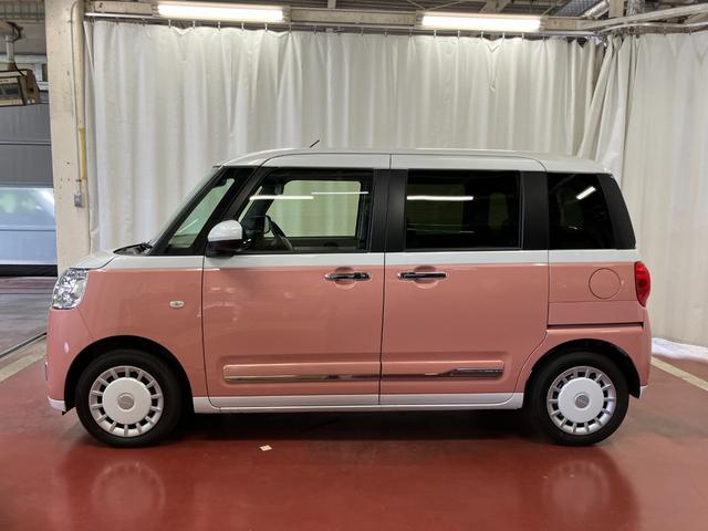 ムーヴキャンバスストライプスＧ元展示車　届出済未使用車　１オーナー　禁煙車　両側電動スライドドア　シートヒーター　電動格納式ドアミラー　衝突安全ボディ　アイドリングストップ　スマートキー　ＬＥＤヘッドランプ　オートライト（長崎県）の中古車