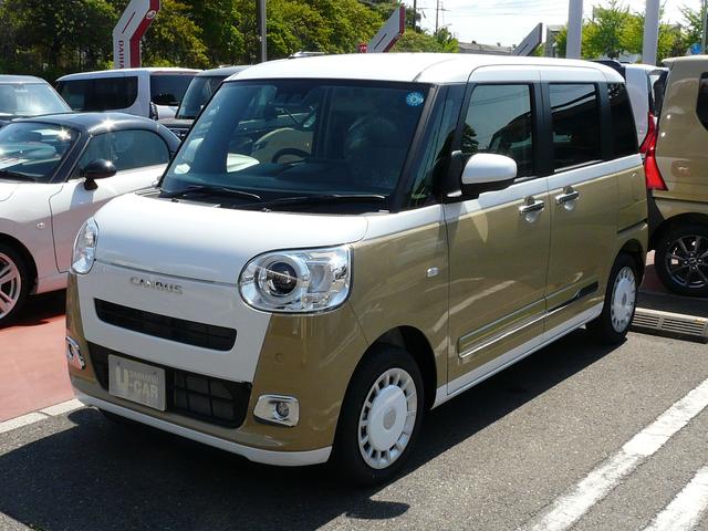 ムーヴキャンバスストライプスGキーフリーシステム セキュリティアラーム スモークガラス 走行距離2km(福岡県)の中古車