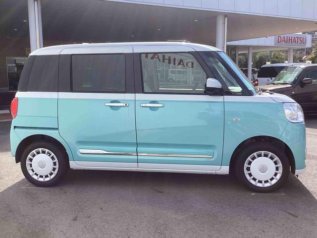 ムーヴキャンバスストライプスＧインパネシフト　プッシュスタートスイッチ　電子カードキー　電動パーキングブレーキ　衝突被害軽減　車線逸脱　オートハイビーム　両側パワースライドドア　ＡＢＳ（鹿児島県）の中古車