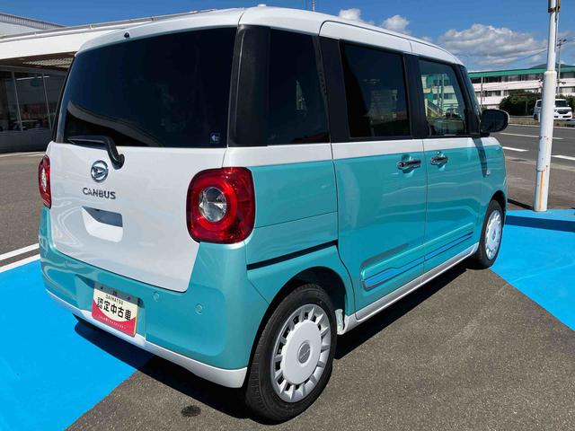ムーヴキャンバスストライプスＧ２ＷＤ　ＣＶＴ　６６０ｃｃ　両側電動スライドドア　衝突被害軽減ブレーキ　横滑り防止装置　ＡＢＳ　アイドリングストップ　プッシュボタンスタート　ホットカップホルダー　前席シートヒーター　届出済未使用車（福島県）の中古車