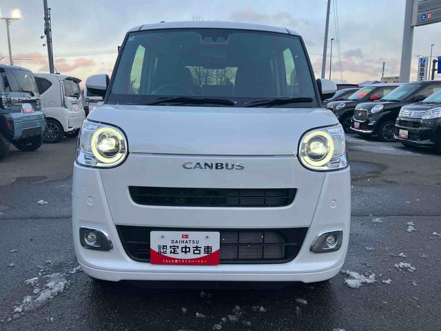 ムーヴキャンバスセオリーＧ　届出済未使用車２ＷＤ　ＣＶＴ　６６０ｃｃ　両側電動スライドドア　衝突被害軽減ブレーキ　横滑り防止装置　ＡＢＳ　アイドリングストップ　プッシュボタンスタート　全席シートヒーター　オーディオレス　届出済未使用車（福島県）の中古車