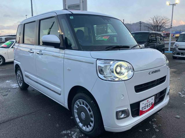 ムーヴキャンバスセオリーＧ　届出済未使用車２ＷＤ　ＣＶＴ　６６０ｃｃ　両側電動スライドドア　衝突被害軽減ブレーキ　横滑り防止装置　ＡＢＳ　アイドリングストップ　プッシュボタンスタート　全席シートヒーター　オーディオレス　届出済未使用車（福島県）の中古車