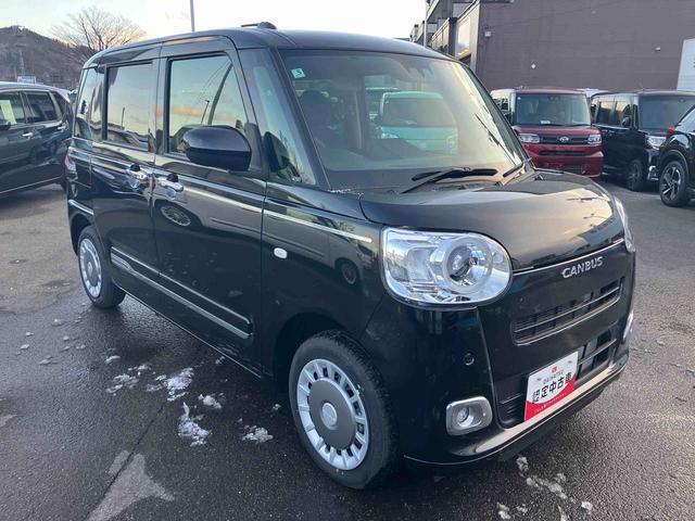 ムーヴキャンバスセオリーＧ　届出済未使用車２ＷＤ　ＣＶＴ　６６０ｃｃ　両側電動スライドドア　衝突被害軽減ブレーキ　横滑り防止装置　ＡＢＳ　アイドリングストップ　プッシュボタンスタート　全席シートヒーター　オーディオレス　届出済未使用車（福島県）の中古車