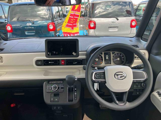 ムーヴキャンバスストライプスＧ　届出済未使用車４ＷＤ　ＣＶＴ　６６０ｃｃ　衝突被害軽減ブレーキ　横滑り防止装置　ＡＢＳ　サイドエアバッグ　アイドリングストップ　プッシュボタンスタート　両側電動スライドドア　ベンチシート　全席シートヒーター（福島県）の中古車