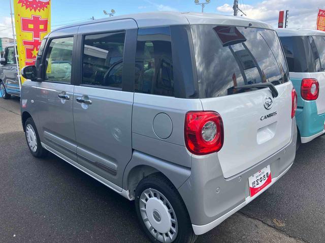 ムーヴキャンバスストライプスＧ　届出済未使用車４ＷＤ　ＣＶＴ　６６０ｃｃ　衝突被害軽減ブレーキ　横滑り防止装置　ＡＢＳ　サイドエアバッグ　アイドリングストップ　プッシュボタンスタート　両側電動スライドドア　ベンチシート　全席シートヒーター（福島県）の中古車