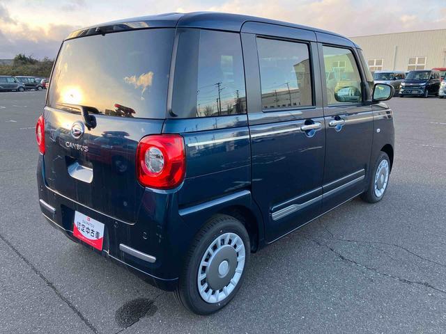 ムーヴキャンバスセオリーＧ　届出済未使用車２ＷＤ　ＣＶＴ　６６０ｃｃ　両側電動スライドドア　衝突被害軽減ブレーキ　横滑り防止装置　ＡＢＳ　サイドエアバッグ　アイドリングストップ　プッシュボタンスタート　全席シートヒーター　届出済未使用車（福島県）の中古車