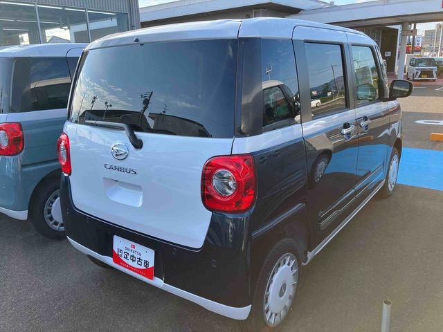 ムーヴキャンバスストライプスG4WD CVT 660cc 衝突被害軽減ブレーキ 横滑り防止機能 前席シートヒーター 両側電動スライドドア 電動パーキングブレーキ オートライト LEDヘッドライト(福島県)の中古車