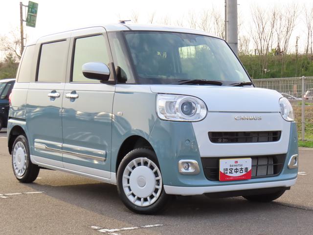 ムーヴキャンバスストライプスＧ４ＷＤ　ＣＶＴ　６６０ｃｃ　前席シートヒーター　オートエアコン　ベンチシート　衝突被害軽減ブレーキ　横滑り防止装置　ＡＢＳ　アイドリングストップ　プッシュボタンスタート　両側電動スライドドア（福島県）の中古車