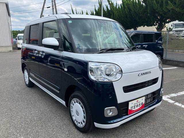 ムーヴキャンバスストライプスG4WD CVT ディスプレイオーディオ 運転席・助手席シートヒーター オートホールド機能 電動パーキングブレーキ プッシュボタンスタート 両側電動スライドドア アイドリングストップ フォグランプ(福島県)の中古車