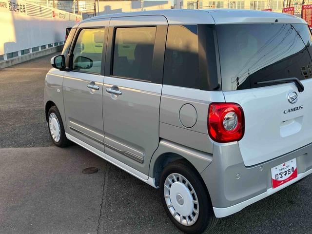 ムーヴキャンバスストライプスＧ２ＷＤ　ＣＶＴ　６６０ｃｃ　衝突被害軽減ブレーキ　横滑り防止装置　ＡＢＳ　アイドリングストップ　プッシュボタンスタート　両側電動スライドドア　ディスプレイオーディオ　バックモニター　シートヒーター（福島県）の中古車