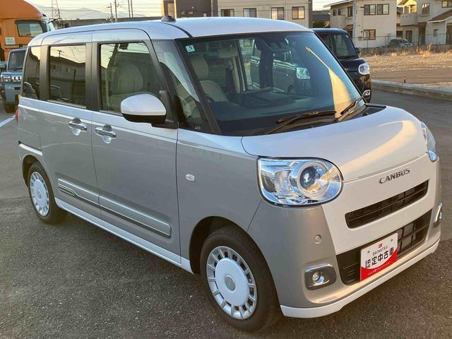 ムーヴキャンバスストライプスＧ２ＷＤ　ＣＶＴ　６６０ｃｃ　衝突被害軽減ブレーキ　横滑り防止装置　ＡＢＳ　アイドリングストップ　プッシュボタンスタート　両側電動スライドドア　ディスプレイオーディオ　バックモニター　シートヒーター（福島県）の中古車