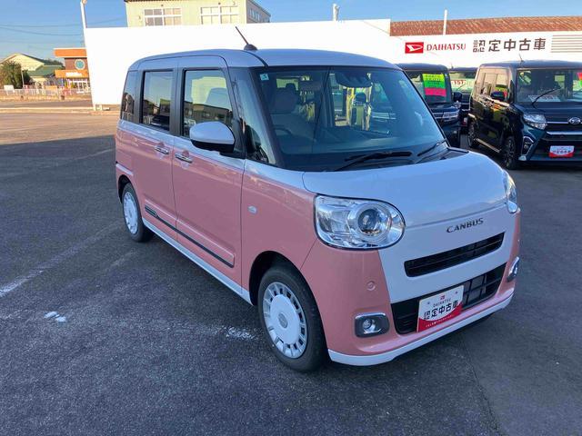 ムーヴキャンバスストライプスＧ２ＷＤ　ＣＶＴ　６６０ｃｃ　両側電動スライドドア　衝突被害軽減ブレーキ　横滑り防止装置　ＡＢＳ　アイドリングストップ　プッシュボタンスタート　ナビ　全方位モニター　シートヒーター　ドライブレコーダー（福島県）の中古車