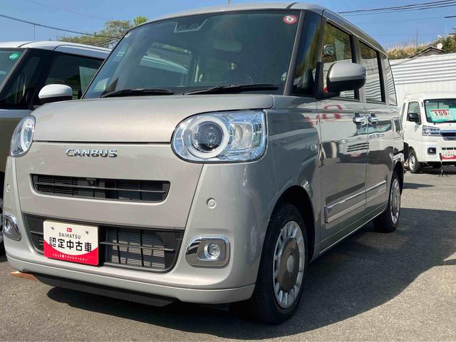 ムーヴキャンバスセオリーG2WD CVT 660cc 衝突被害軽減ブレーキ 横滑り防止装置 ABS アイドリングストップ プッシュボタンスタート 両側電動スライドドア オートエアコン 前席シートヒーター ホットカップホルダー(福島県)の中古車
