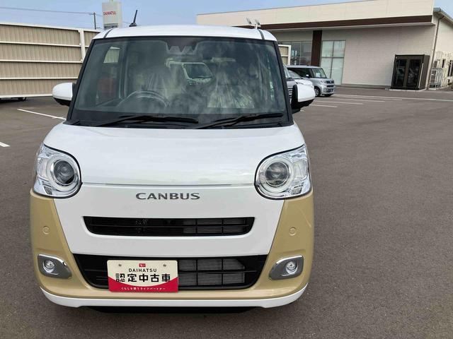 ムーヴキャンバスストライプスＧ２ＷＤ　ＣＶＴ　６６０ｃｃ　両側電動スライドドア　衝突被害軽減ブレーキ　横滑り防止装置　ＡＢＳ　アイドリングストップ　プッシュボタンスタート　前席シートヒーター　ホットカップホルダー　届出済未使用車（福島県）の中古車