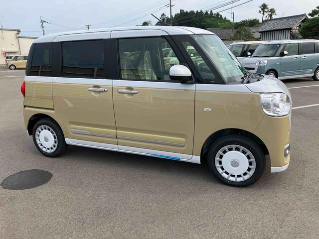 ムーヴキャンバスストライプスＧ２ＷＤ　ＣＶＴ　６６０ｃｃ　両側電動スライドドア　衝突被害軽減ブレーキ　横滑り防止装置　ＡＢＳ　アイドリングストップ　プッシュボタンスタート　前席シートヒーター　ホットカップホルダー　届出済未使用車（福島県）の中古車