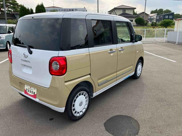 ムーヴキャンバスストライプスＧ２ＷＤ　ＣＶＴ　６６０ｃｃ　両側電動スライドドア　衝突被害軽減ブレーキ　横滑り防止装置　ＡＢＳ　アイドリングストップ　プッシュボタンスタート　前席シートヒーター　ホットカップホルダー　届出済未使用車（福島県）の中古車