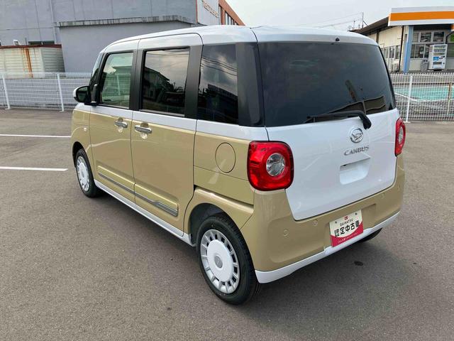 ムーヴキャンバスストライプスＧ２ＷＤ　ＣＶＴ　６６０ｃｃ　両側電動スライドドア　衝突被害軽減ブレーキ　横滑り防止装置　ＡＢＳ　アイドリングストップ　プッシュボタンスタート　前席シートヒーター　ホットカップホルダー　届出済未使用車（福島県）の中古車