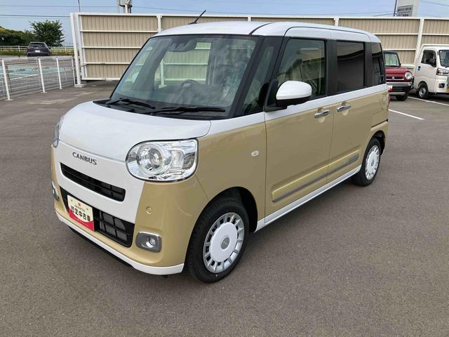 ムーヴキャンバスストライプスＧ２ＷＤ　ＣＶＴ　６６０ｃｃ　両側電動スライドドア　衝突被害軽減ブレーキ　横滑り防止装置　ＡＢＳ　アイドリングストップ　プッシュボタンスタート　前席シートヒーター　ホットカップホルダー　届出済未使用車（福島県）の中古車