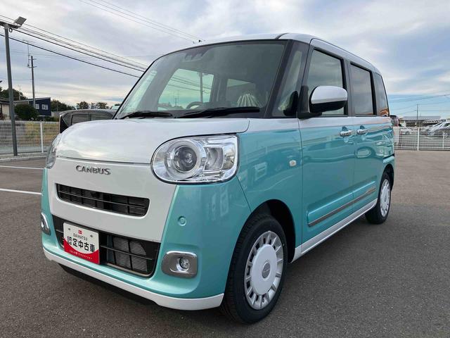 ムーヴキャンバスストライプスＧ２ＷＤ　ＣＶＴ　６６０ｃｃ　両側電動スライドドア　衝突被害軽減ブレーキ　横滑り防止装置　ＡＢＳ　サイドエアバッグ　ベンチシート　オートエアコン　アイドリングストップ　プッシュボタンスタート（福島県）の中古車