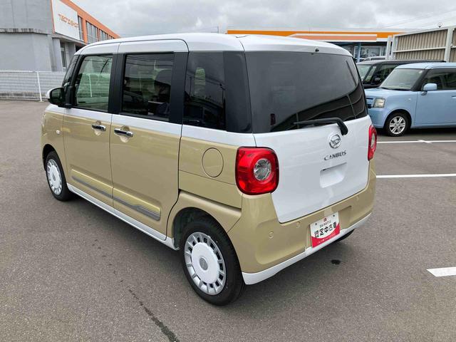 ムーヴキャンバスストライプスG2WD CVT 660cc 衝突被害軽減ブレーキ 横滑り防止機能 前席シートヒーター 電動パーキングブレーキ 両側電動スライドドア プッシュボタンスタート オートライト LEDヘッドライト(福島県)の中古車