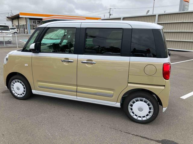 ムーヴキャンバスストライプスG2WD CVT 660cc 衝突被害軽減ブレーキ 横滑り防止機能 前席シートヒーター 電動パーキングブレーキ 両側電動スライドドア プッシュボタンスタート オートライト LEDヘッドライト(福島県)の中古車
