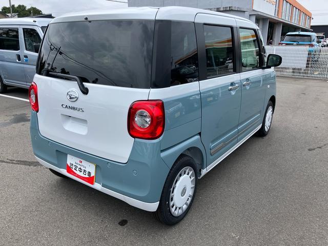 ムーヴキャンバスストライプスＧ２ＷＤ　ＣＶＴ　６６０ｃｃ　衝突被害軽減ブレーキ　横滑り防止機能　電動パーキングブレーキ　両側電動スライドドア　運転席・助手席エアバック　サイドエアバック　アイドリングストップ（福島県）の中古車