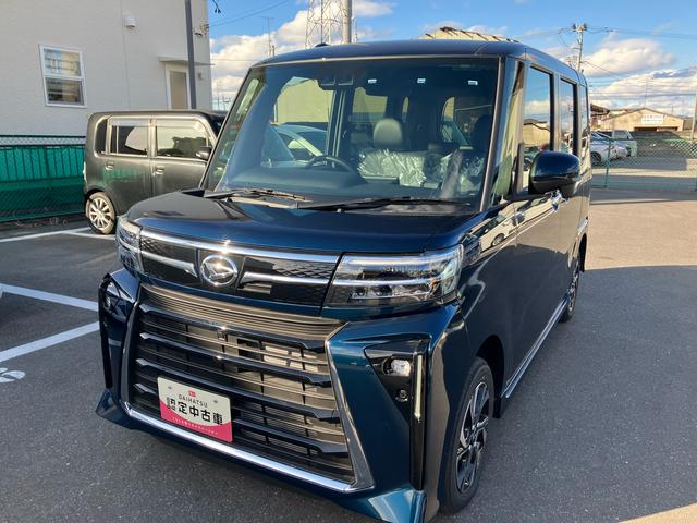 タントカスタムX 届出済未使用車4WD CVT 660cc ディスプレイオーディオ 両側電動スライドドア 衝突被害軽減ブレーキ 横滑り防止装置 ABS アイドリングストップ プッシュボタンスタート 届出済未使用車(福島県)の中古車