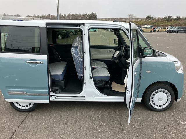 ムーヴキャンバスストライプスGターボ 届出済未使用車2WD CVT 660cc ターボ 衝突被害軽減ブレーキ 横滑り防止装置 ABS アイドリングストップ プッシュボタンスタート 両側電動スライドドア クルーズコントロール 届出済未使用車(福島県)の中古車