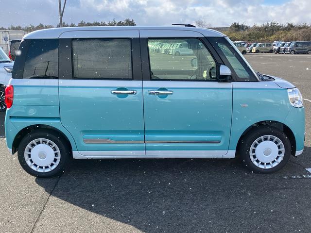 ムーヴキャンバスストライプスＧ　届出済未使用車２ＷＤ　ＣＶＴ　６６０ｃｃ　衝突被害軽減ブレーキ　横滑り防止装置　ＡＢＳ　サイドエアバッグ　アイドリングストップ　プッシュボタンスタート　スマートキー　両側電動スライドドア　届出済未使用車（福島県）の中古車