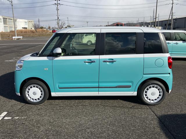 ムーヴキャンバスストライプスＧ　届出済未使用車２ＷＤ　ＣＶＴ　６６０ｃｃ　衝突被害軽減ブレーキ　横滑り防止装置　ＡＢＳ　サイドエアバッグ　アイドリングストップ　プッシュボタンスタート　スマートキー　両側電動スライドドア　届出済未使用車（福島県）の中古車