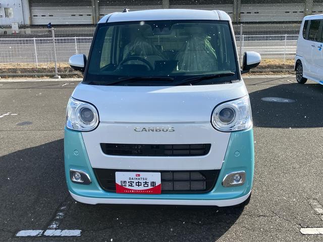 ムーヴキャンバスストライプスＧ　届出済未使用車２ＷＤ　ＣＶＴ　６６０ｃｃ　衝突被害軽減ブレーキ　横滑り防止装置　ＡＢＳ　サイドエアバッグ　アイドリングストップ　プッシュボタンスタート　スマートキー　両側電動スライドドア　届出済未使用車（福島県）の中古車