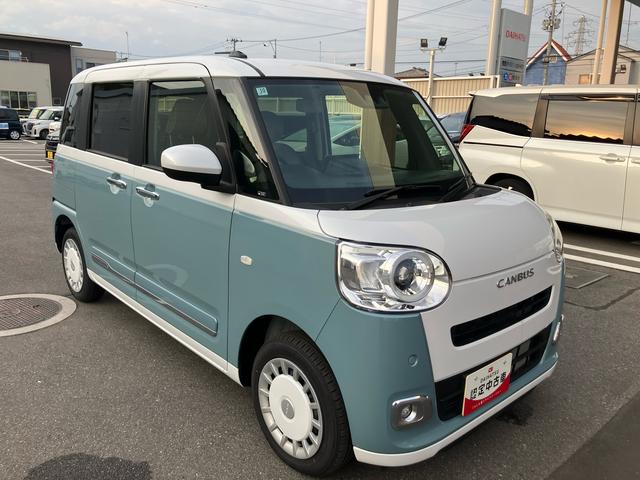 ムーヴキャンバスストライプスGターボ4WD CVT 660cc ディスプレイオーディオ バックカメラ 両側電動スライドドア 前席シートヒーター 衝突被害軽減ブレーキ 横滑り防止機能 アイドリングストップ クルーズコントロール(福島県)の中古車
