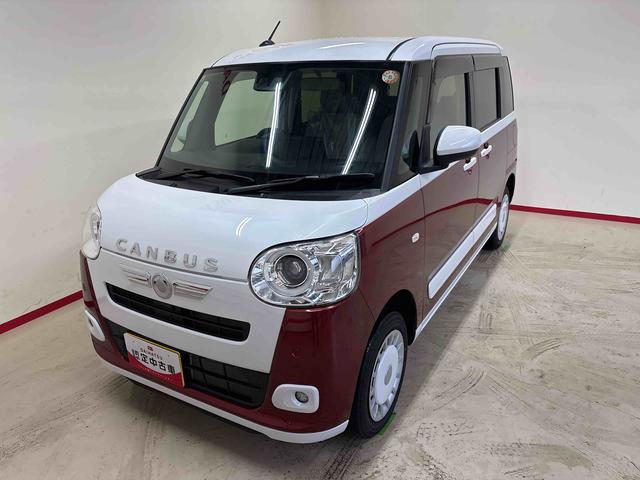 ムーヴキャンバスストライプスＧ４ＷＤ　ＬＥＤヘッドライト／フォグランプ　オートエアコン／ライト／ハイビーム／電動ドアミラー　両側電動スライドドア　コーナーセンサー　電動パーキングブレーキ　リモコンエンジンスターター（秋田県）の中古車