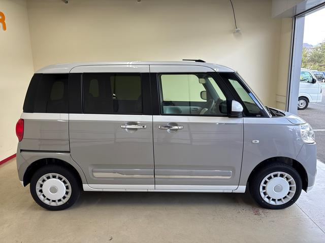 ムーヴキャンバスストライプスＧターボ　ｅｃｏＩＤＬＥ非装着車４ＷＤ　オーディオレス　ＬＥＤヘッドライト／フォグランプ　オートエアコン／ライト／ハイビーム／電動ドアミラー　クルーズコントロール　両側電動スライドドア　電動パーキングブレーキ　コーナーセンサー（秋田県）の中古車