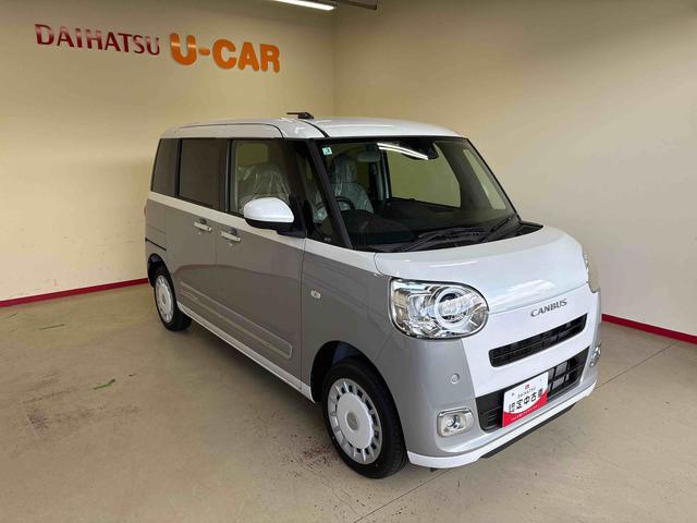 ムーヴキャンバスストライプスＧターボ　ｅｃｏＩＤＬＥ非装着車４ＷＤ　オーディオレス　ＬＥＤヘッドライト／フォグランプ　オートエアコン／ライト／ハイビーム／電動ドアミラー　クルーズコントロール　両側電動スライドドア　電動パーキングブレーキ　コーナーセンサー（秋田県）の中古車