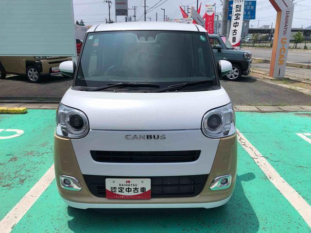 ムーヴキャンバスストライプスＧ　４ＷＤ　走行距離６０２４ｋｍ４ＷＤ　スマートアシスト　両側パワースライドドア　ステアリングスイッチ　オートエアコン　キーフリーシステム　フルホイールキャップ　置きラクボックス（山形県）の中古車