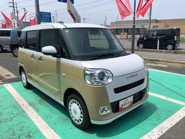 ムーヴキャンバスストライプスＧ　４ＷＤ　走行距離６０２４ｋｍ４ＷＤ　スマートアシスト　両側パワースライドドア　ステアリングスイッチ　オートエアコン　キーフリーシステム　フルホイールキャップ　置きラクボックス（山形県）の中古車
