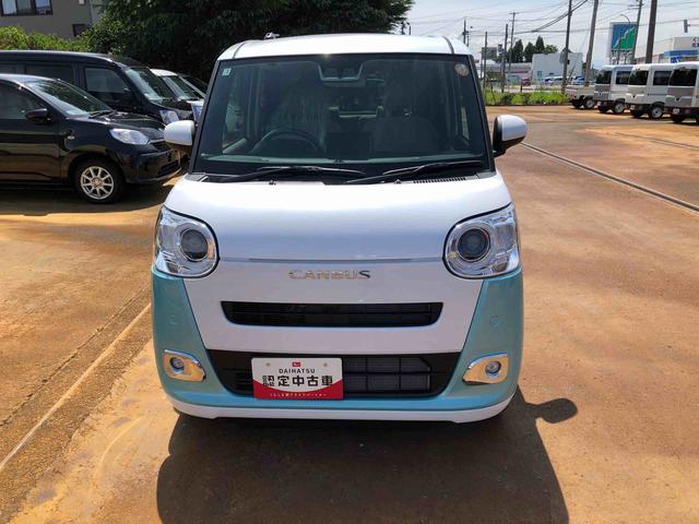 ムーヴキャンバスストライプスG 4WD 走行距離7344km4WD スマートアシスト 14インチフルホイールキャップ オートエアコン 両側パワースライドドア 電動パーキングブレーキ キーフリー ステアリングスイッチ(山形県)の中古車