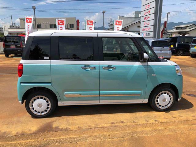 ムーヴキャンバスストライプスG 4WD 走行距離7344km4WD スマートアシスト 14インチフルホイールキャップ オートエアコン 両側パワースライドドア 電動パーキングブレーキ キーフリー ステアリングスイッチ(山形県)の中古車